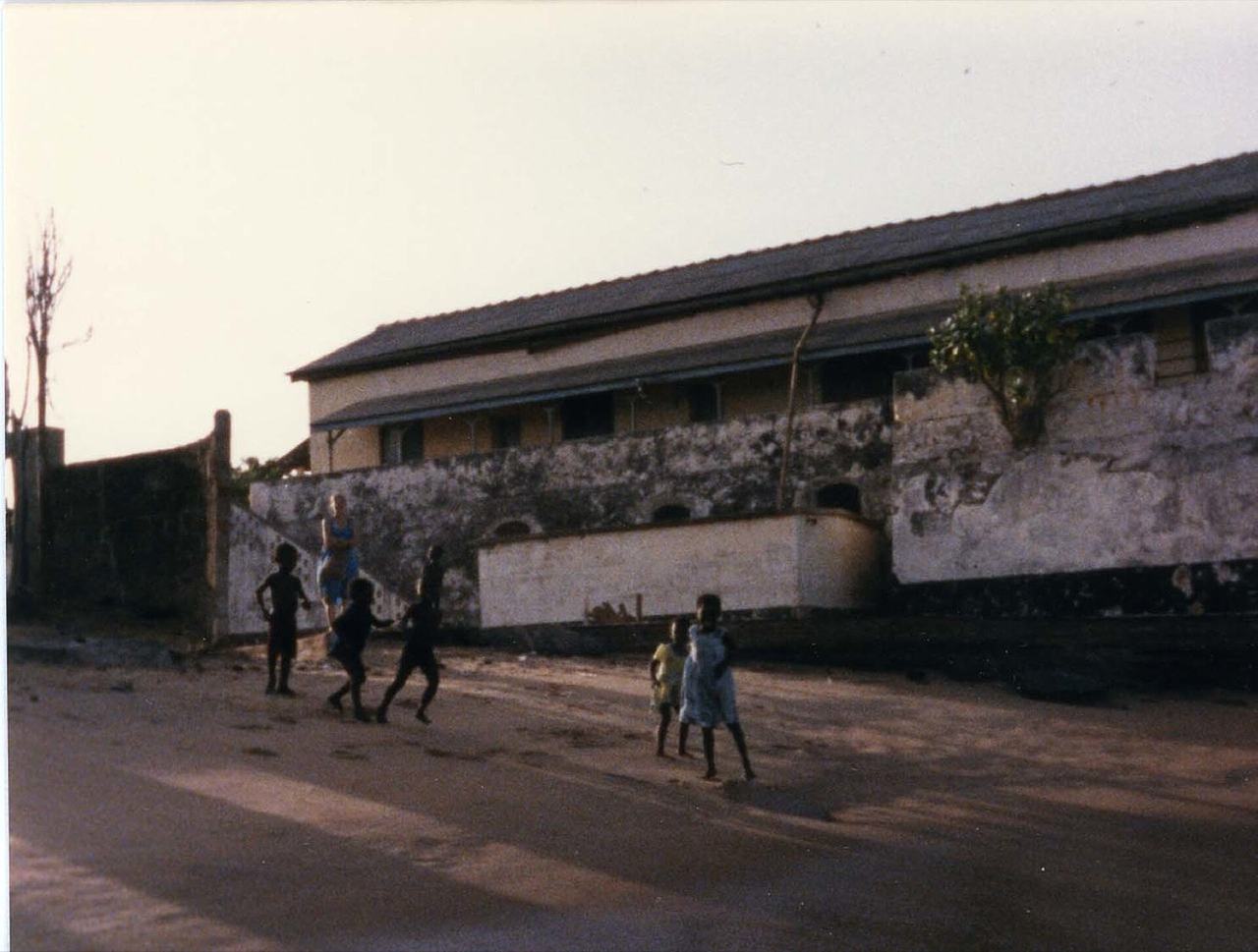 This is a photo of Fort Prinsensten, Keta built in1784 as a Danish-Norwegian Slaving Fort. Was reused as prison and government building after. Was washing in to the sea when the photo was take in 1985