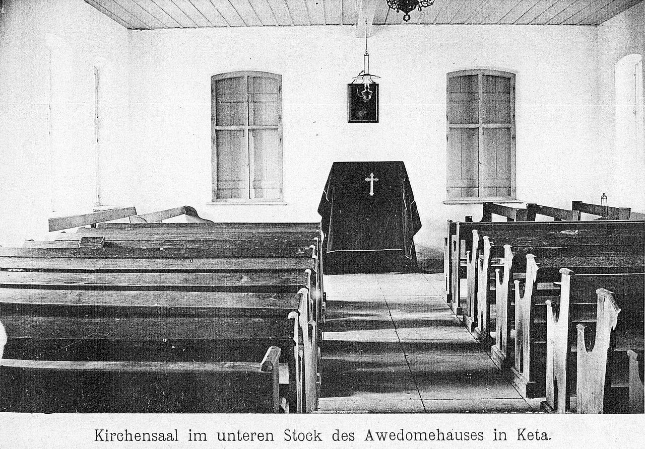 Church hall on the lower floor of the Awedome-house of the mission Keta