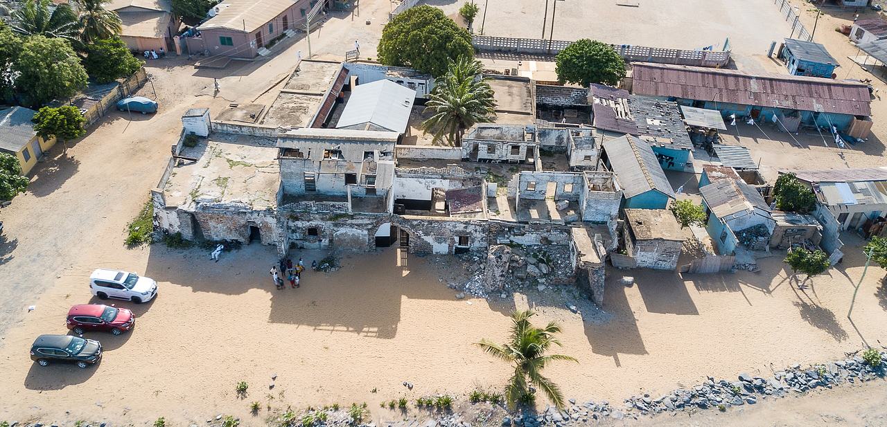 Aerial view of the Fort Prinzenstein in Keta in the Volta Region of Ghana