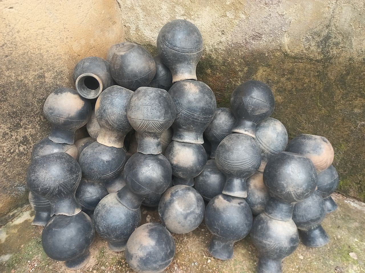 Pots design beautifully by fire in black colour that is predominantly found in the Waala Kingdom (Upper West Region of Ghana)