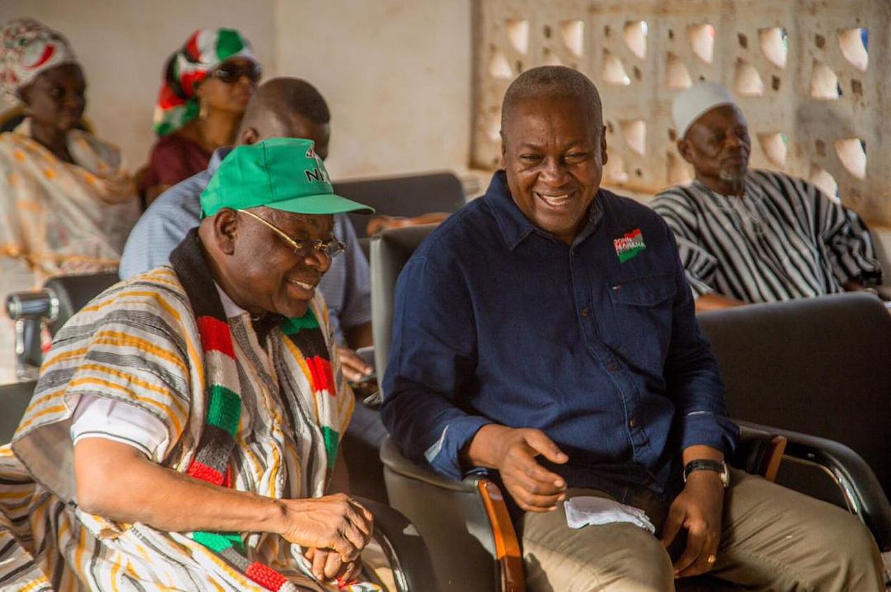 Joseph Yieleh Chireh with John Mahama paying a courtesy call on Wechiau Naa in 2016