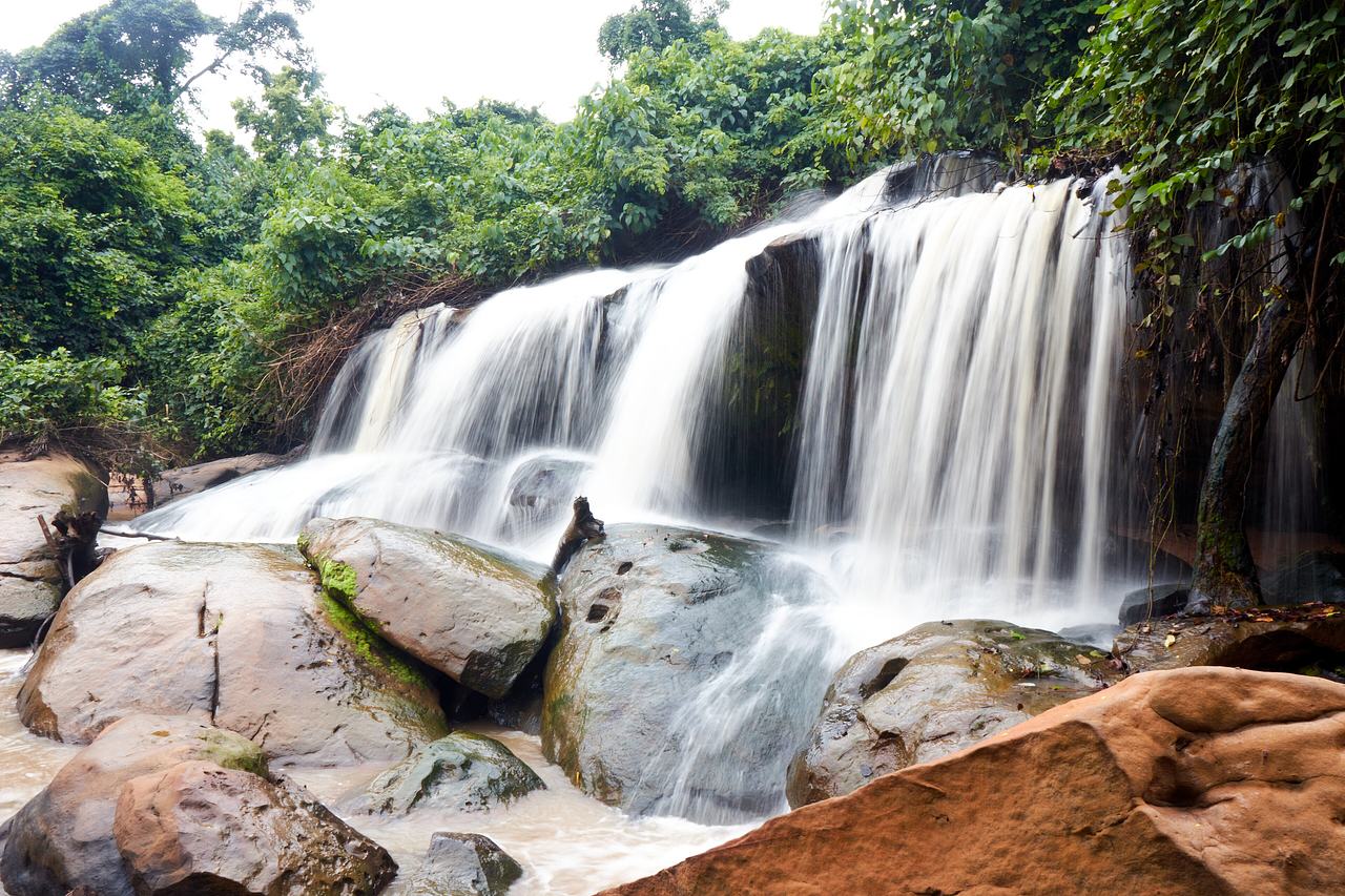 Stage one of the Kintampo Waterfall in Ghana.
