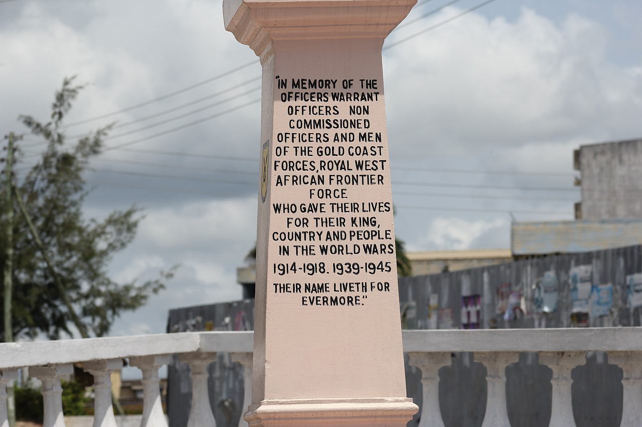 Monument to remember the warrant officers and non-commissioned officers of the Gold Coast Forces and Royal West African Frontier forces who gave their lives for their King, country and people in the World Wars 1914, 1918, 1939 and 1945