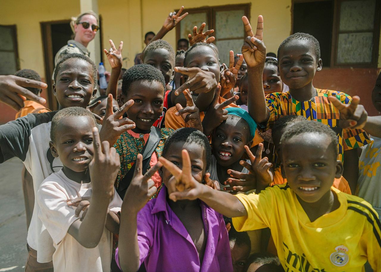 Students from a local school pose for a photo during a Dutch National Police community outreach event as part of Flintlock 24 in Daboya, Ghana, May 20, 2024. U.S. and international partners work alongside African partners to provide assistance to ...
