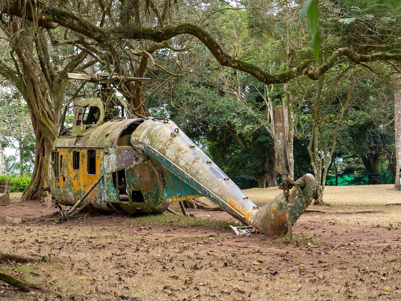 First military helicopter of Ghana in Aburi Botanical Gardens 
