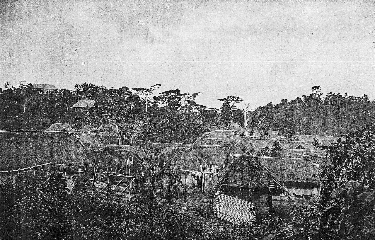 View of the village Amedzofe with the mission (left, above the village) and the chapel consecrated in 1892 (a little below).