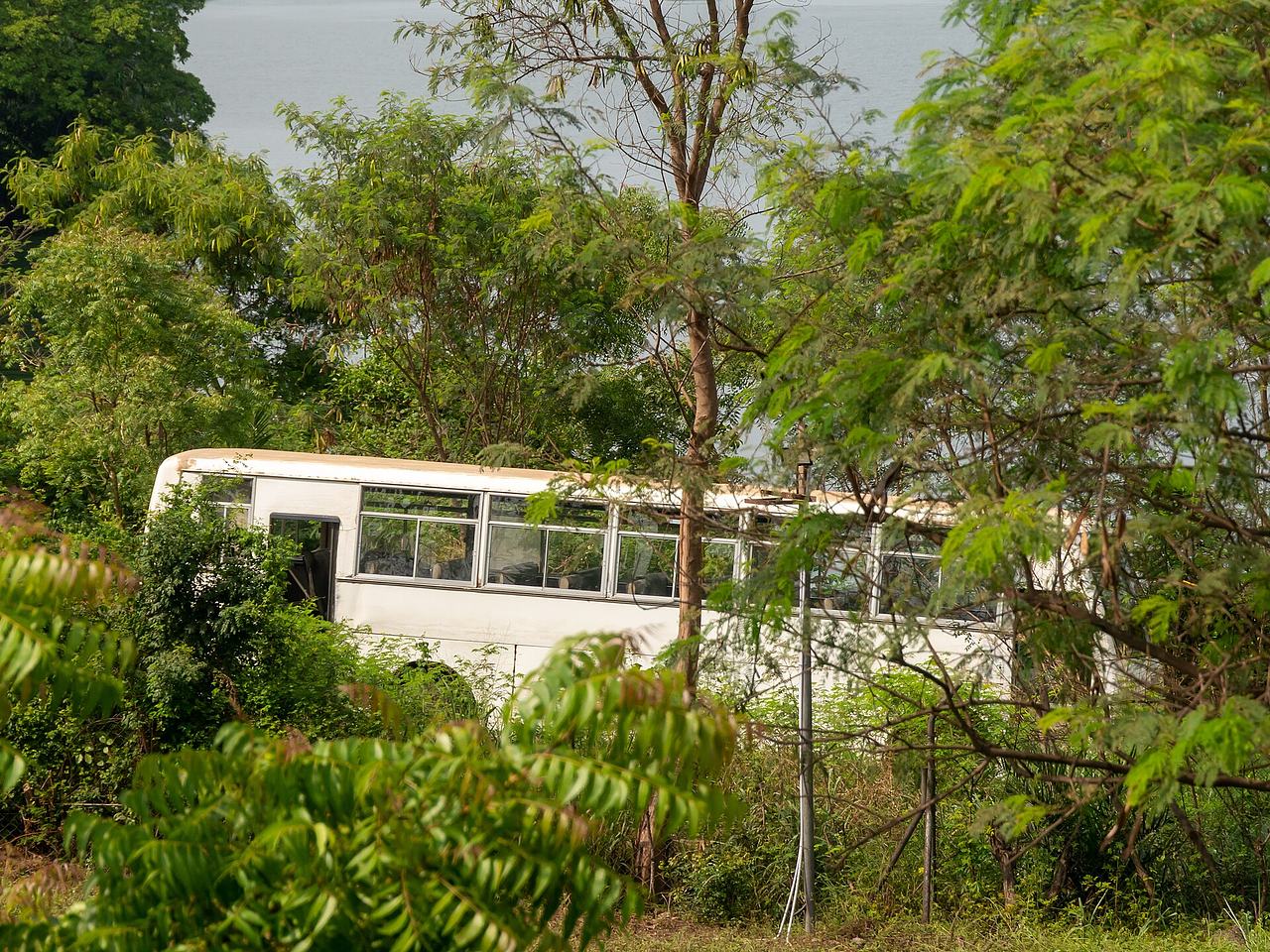 Abandoned bus at the bank of the Volta river in Atimpoku 