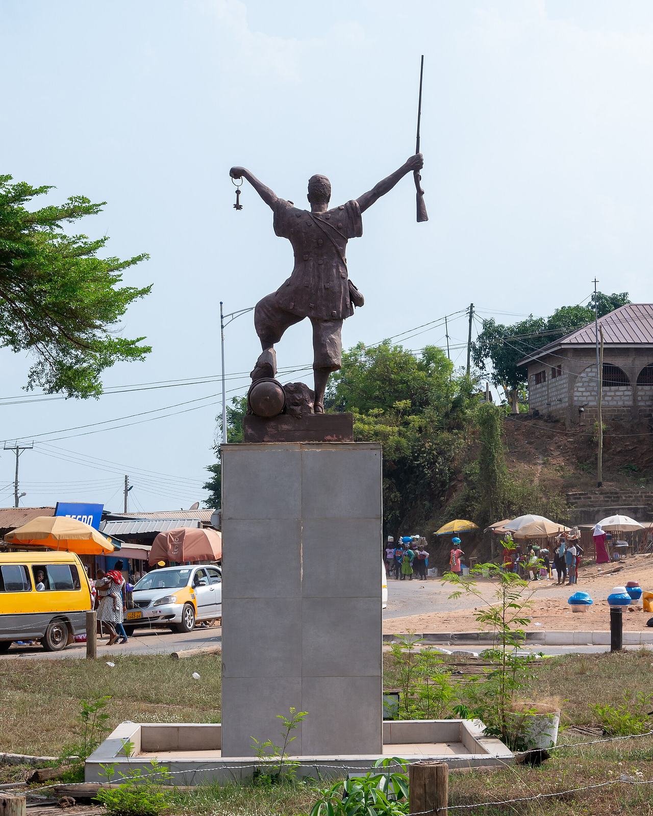 Statue at a roundabout in Adomi, Ghana 