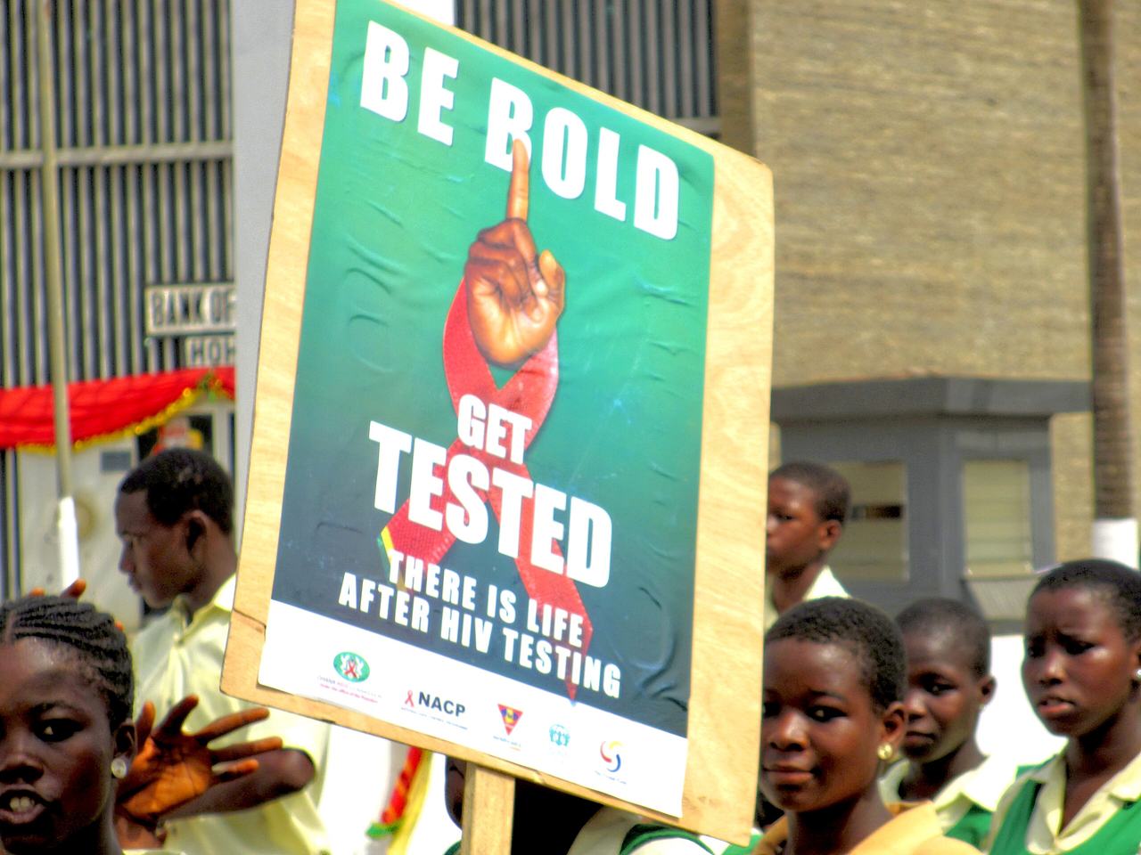 Advertisement poster for a HIV test in a protest demonstration of students in Hohoe (Volta Region, Ghana) in 2011