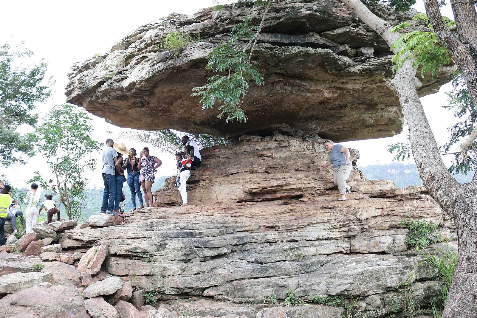 Umbrella Rock, a large balanced rock formation near Boti Falls