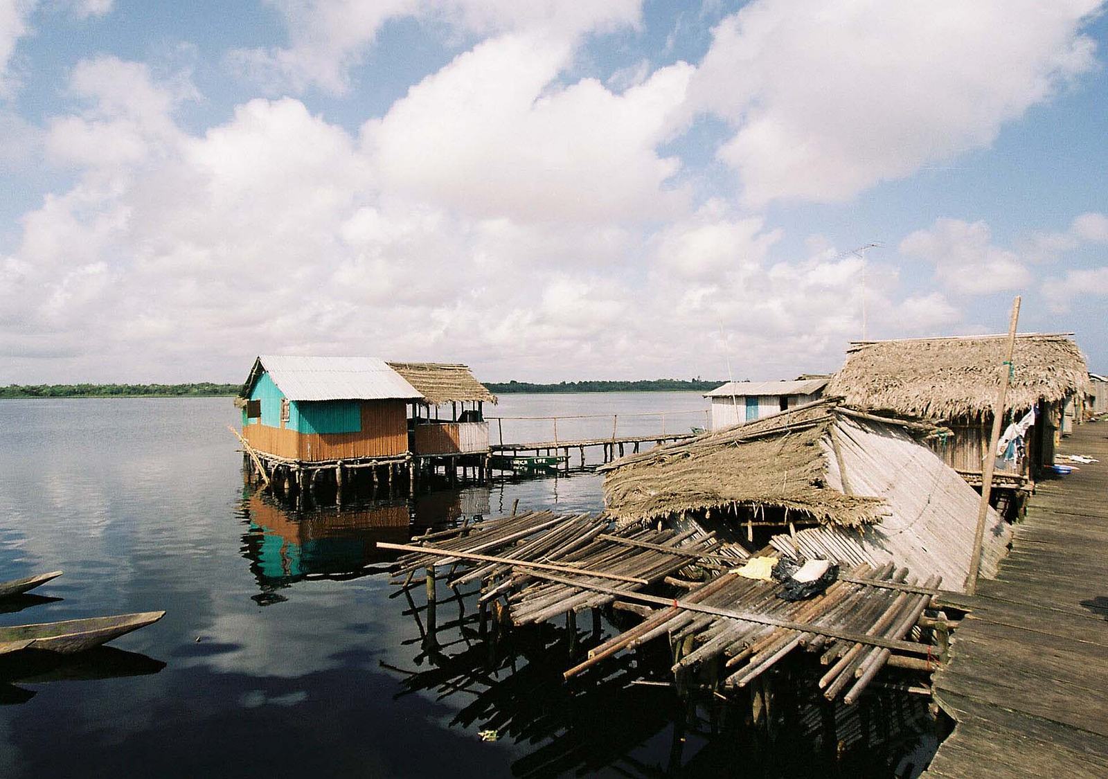 Wooden stilt houses of Nzulezo village built over water in Ghana