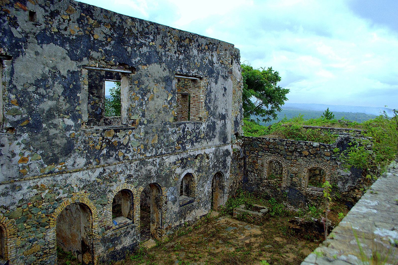 Stone ruins of Fort Batenstein on a hilltop at Butre, Ghana