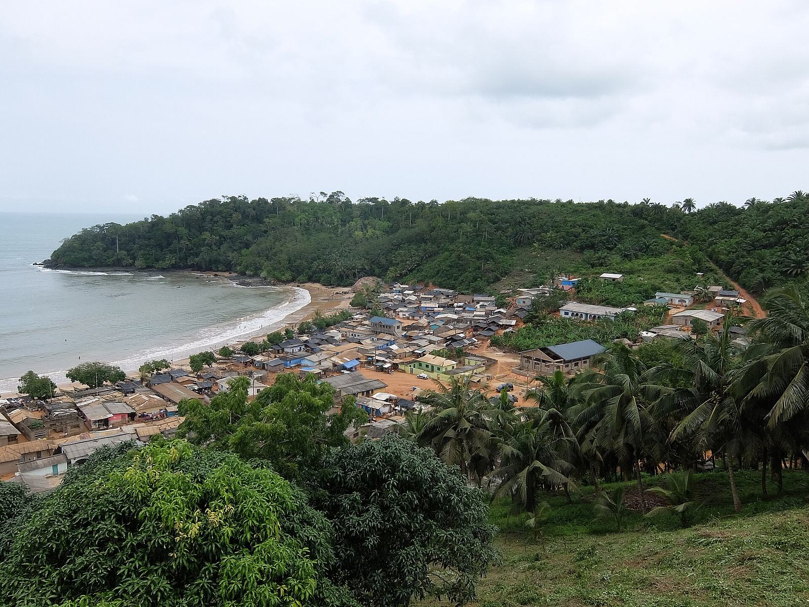 View of Butre village and coastline from the hilltop of Fort Batenstein