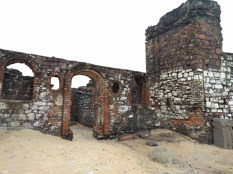 Ruined walls of Fort Komenda in British Komenda, Central Region, Ghana