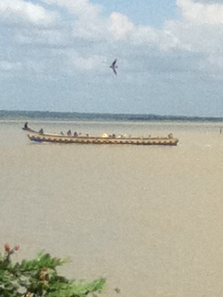 A larger passenger boat known locally as the Queen boat on the Oti River at Dambai.