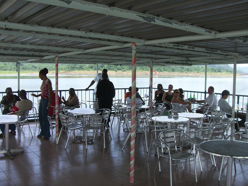 View of Dodi Island and the Dodi Princess cruise boat on Lake Volta, Ghana