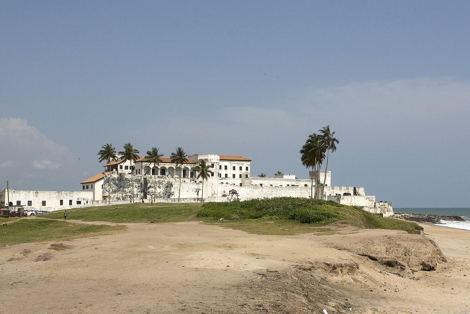 Exterior view of Elmina Castle (St. George's Castle) in Ghana.