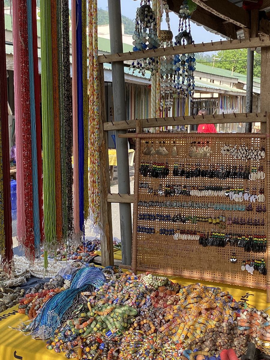 Display of traditional Ghanaian beads at the Koforidua beads market