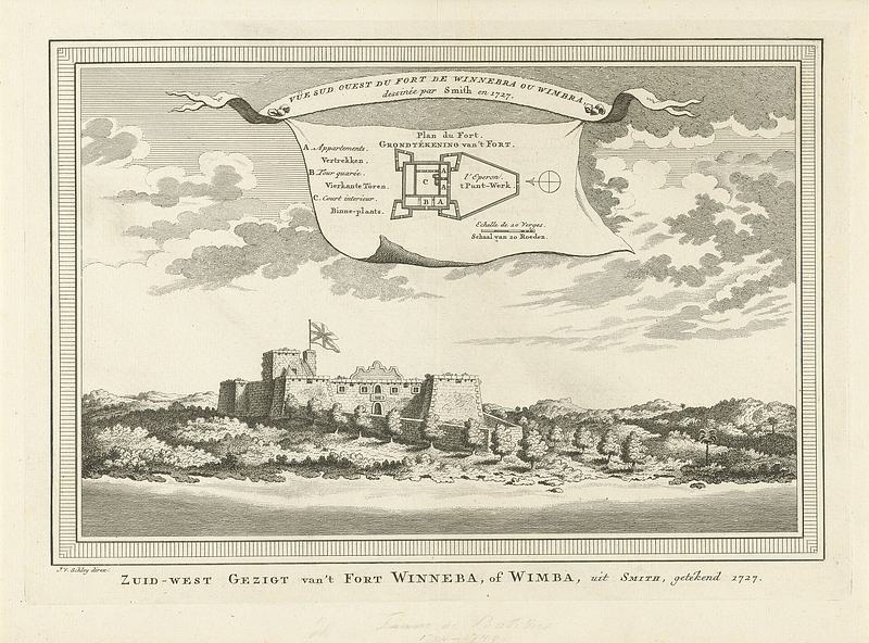 Zuid-West Gezigt van 't Fort Winneba, of Wimba, uit Smith, getekend 1727 Südliche Aussicht des Forts Dickse aus Smithen, Z.W. Gezigt van 't Fort Winneka Sudwestliche Aussicht von Williams Fort Chinesisches Leichenbegaen, RP-P-1910-2112