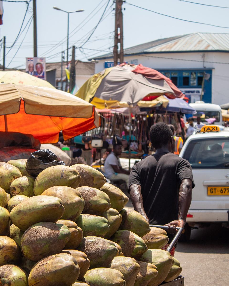 Fresh coconuts in Takoradi Market Circle, Ghana