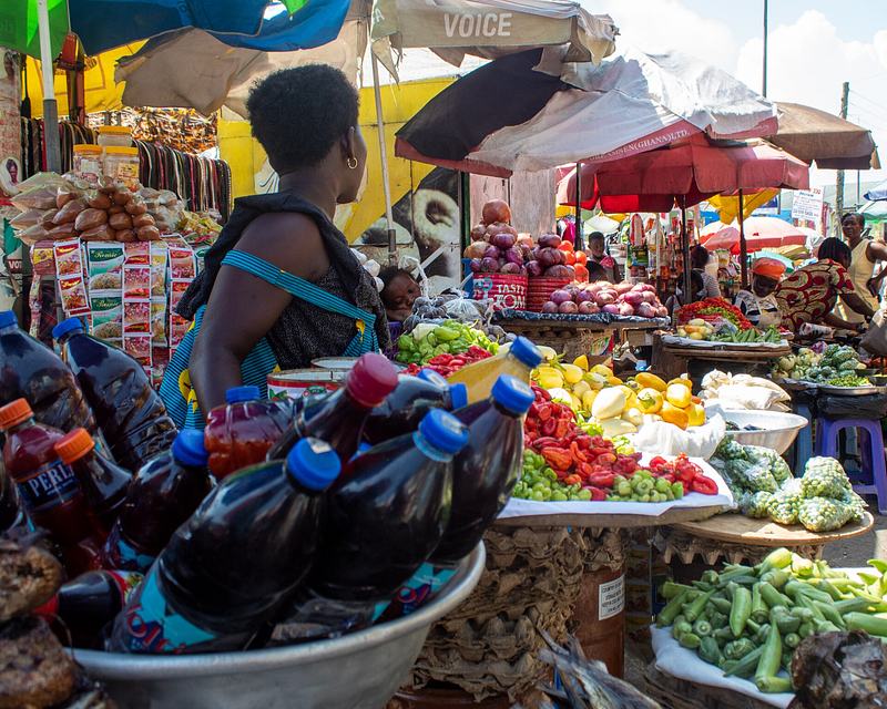 Freshly and locally cultivated healthy vegetables in Takoradi Market Circle, Ghana